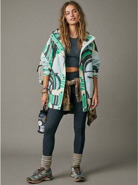 Free People Movement S-L Rain Jacket Colorful Abstract Print  Lightweight Shell
